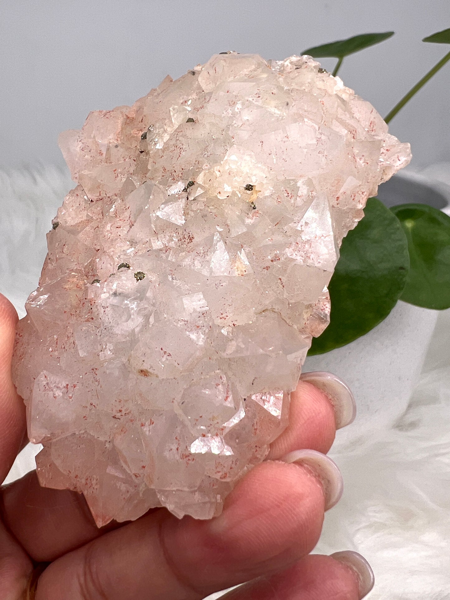 Pink Quartz with Pyrite and Fluorite