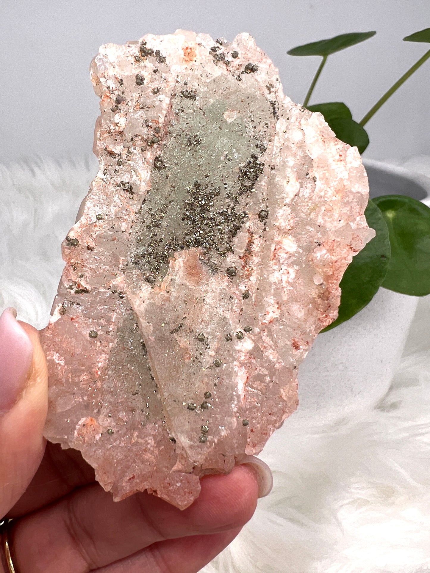 Pink Quartz with Pyrite and Fluorite