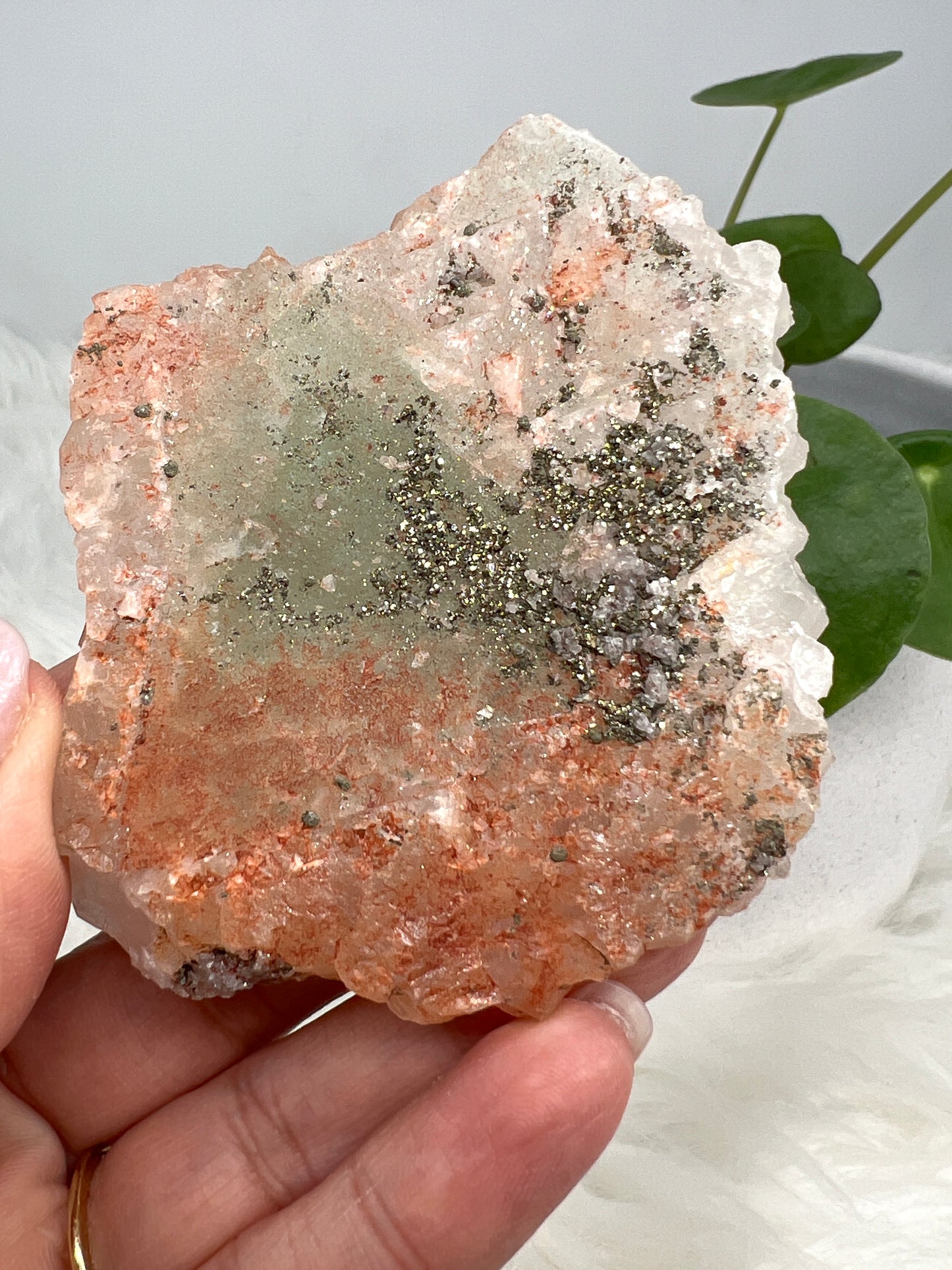 Pink Quartz with Pyrite and Fluorite