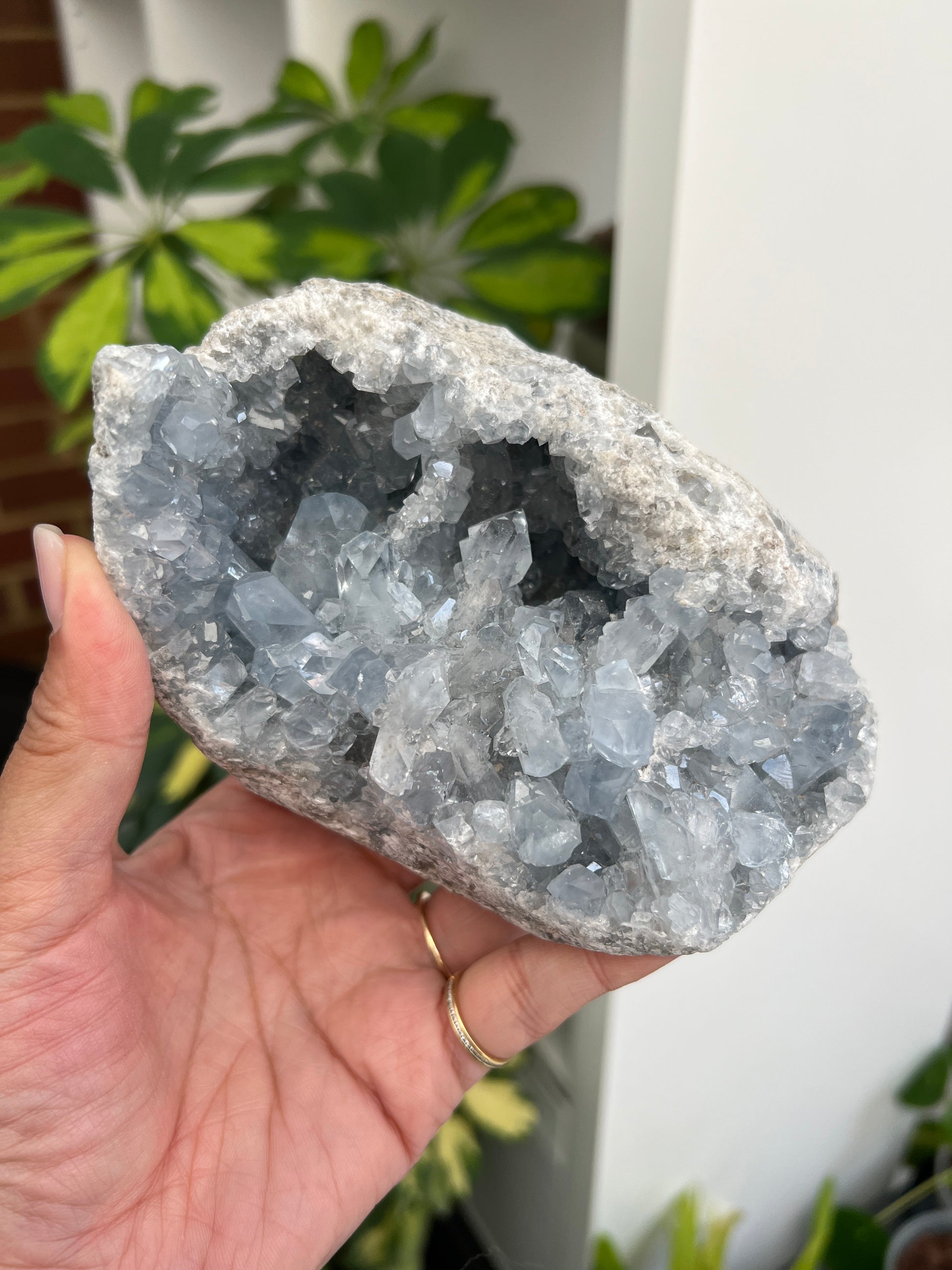 A beautiful blue celestite geode with an incredible crystal structure from Madagascar.