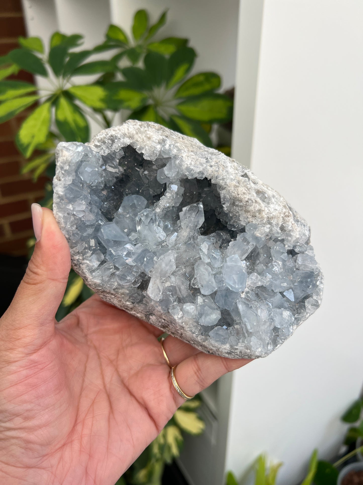 A beautiful blue celestite geode with an incredible crystal structure from Madagascar.
