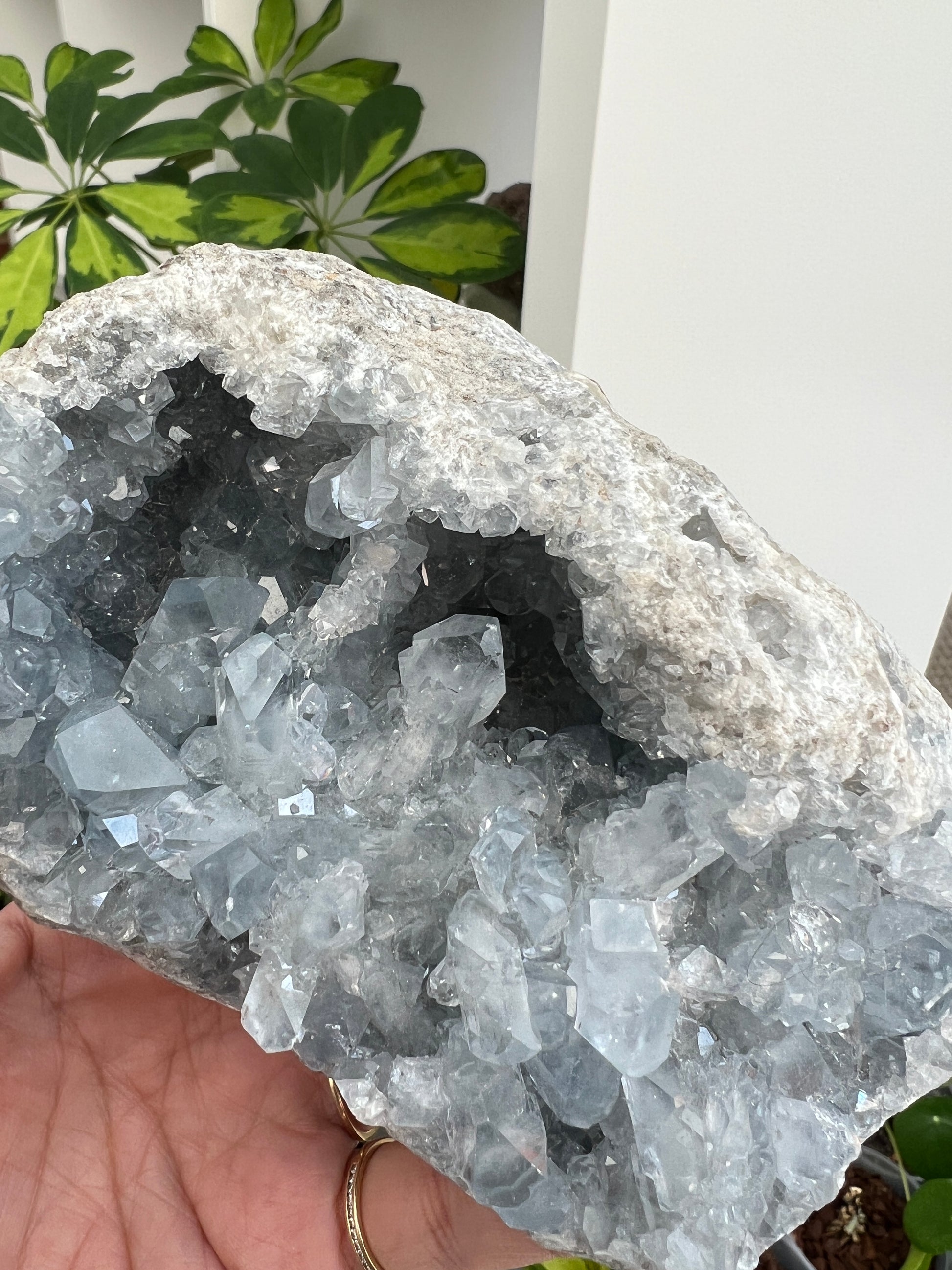 A beautiful blue celestite geode with an incredible crystal structure from Madagascar.