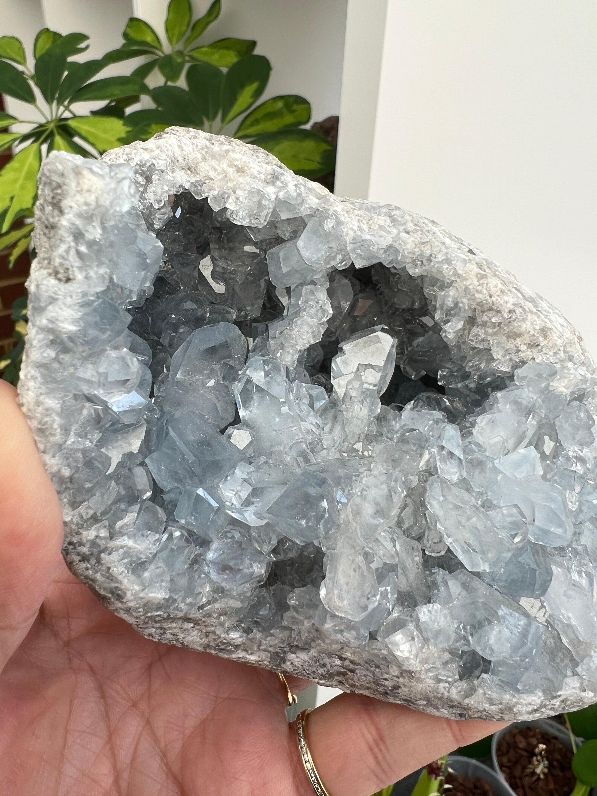 A beautiful blue celestite geode with an incredible crystal structure from Madagascar.