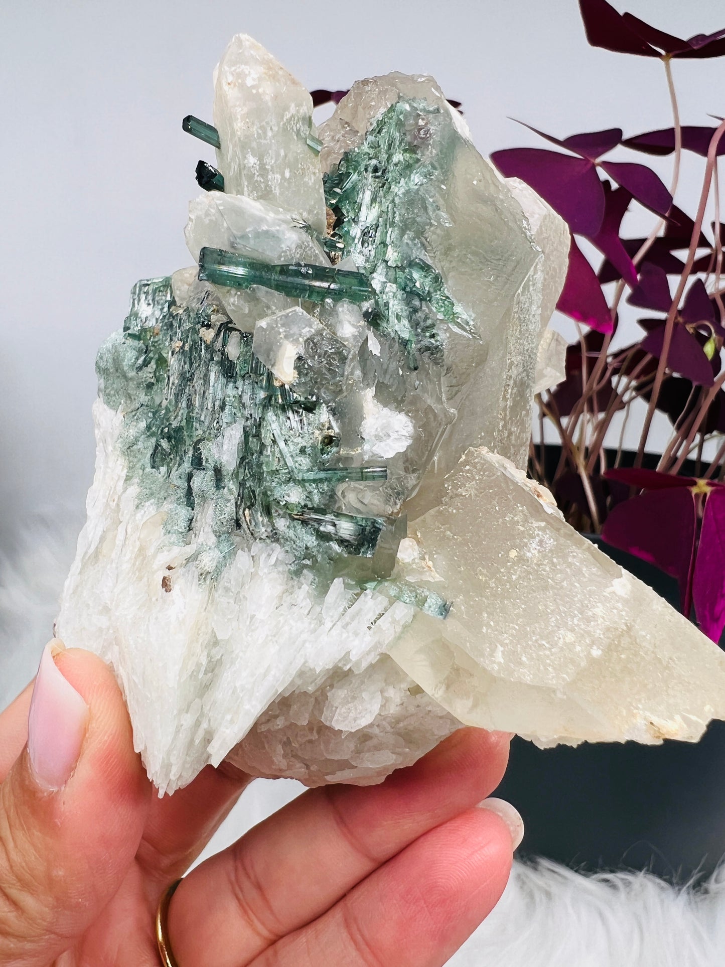 Blue and Green Tourmaline on Quartz