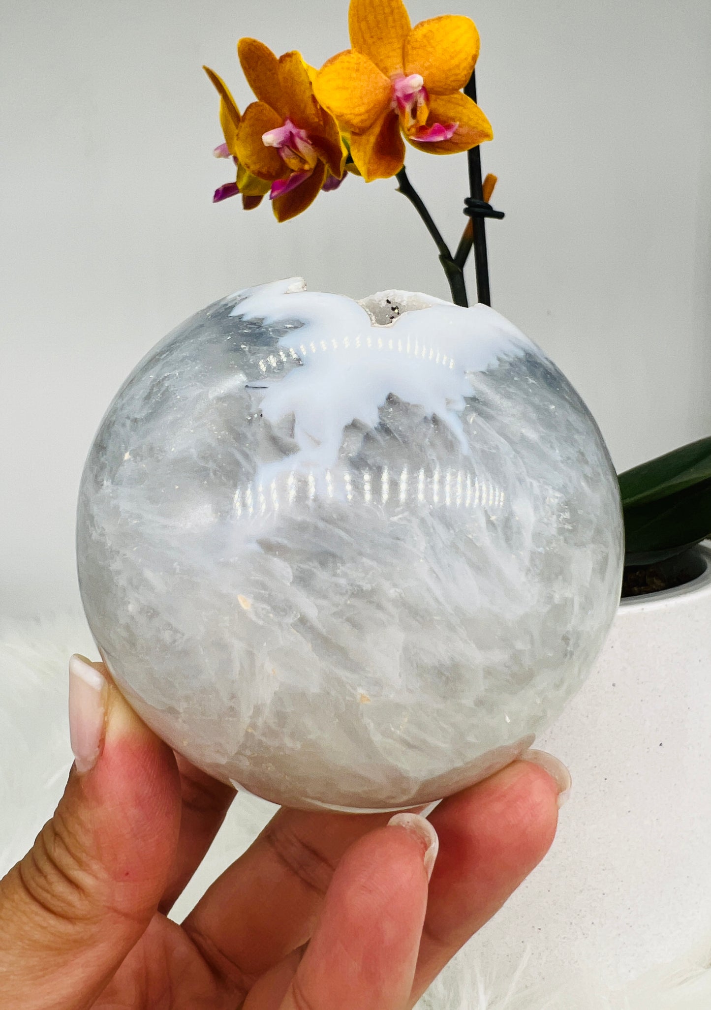 Druzy Quartz and Agate Sphere