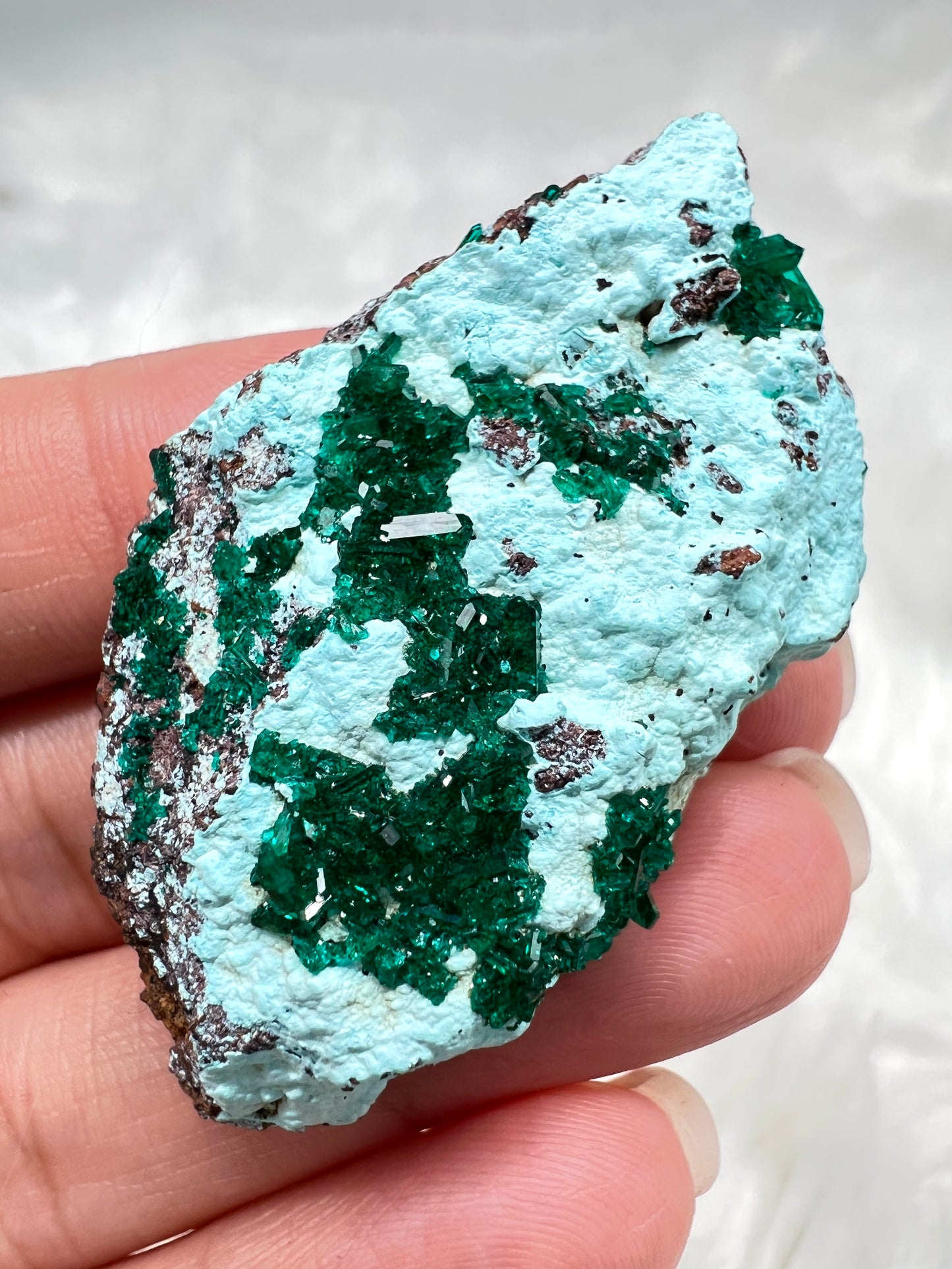 Dioptase on Plancheite