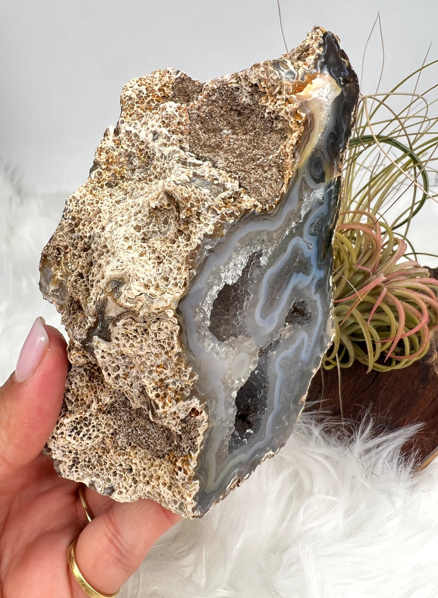 Agate and Sparkly Chalcedony Freeform Geode