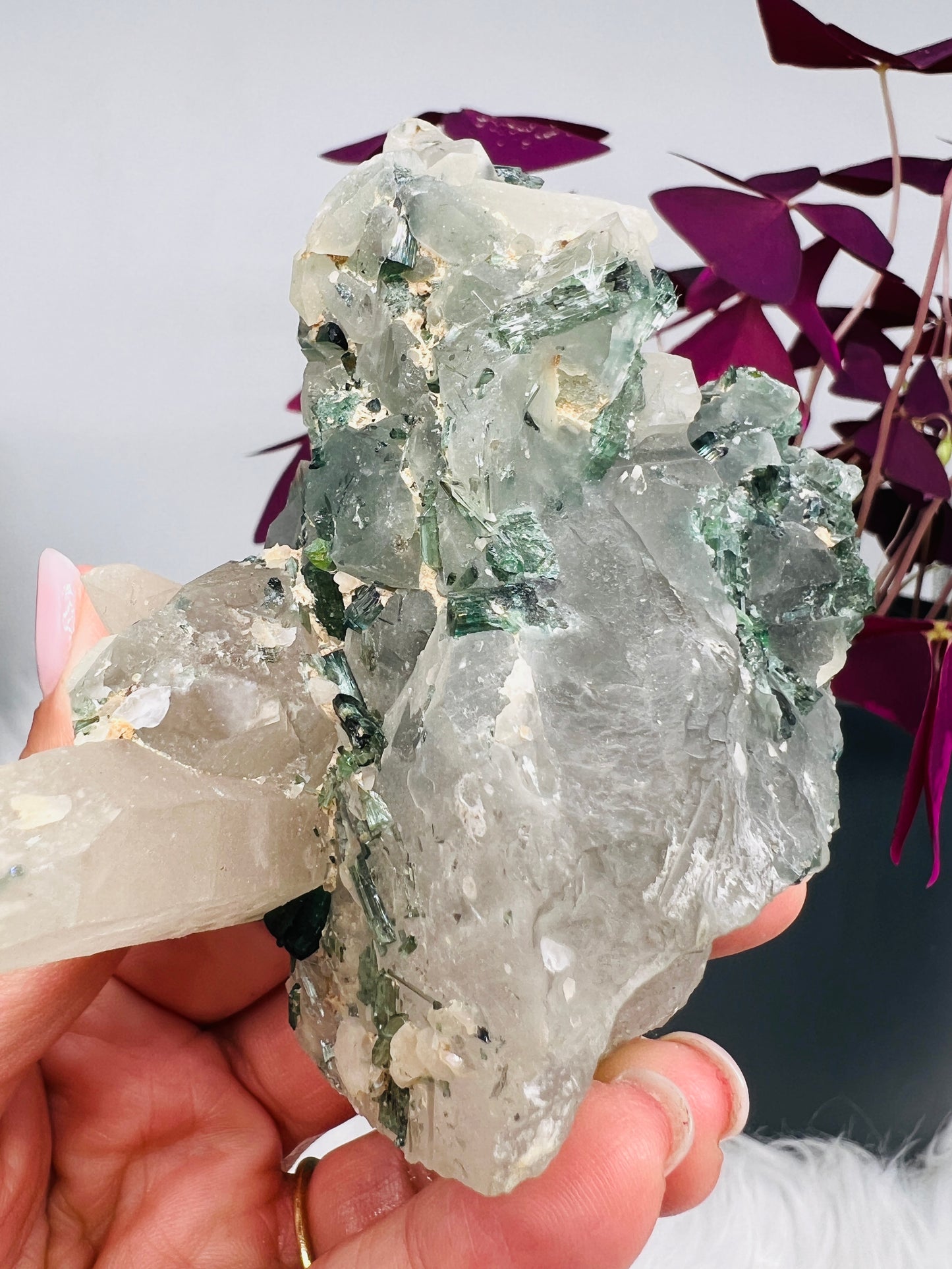 Blue and Green Tourmaline on Quartz