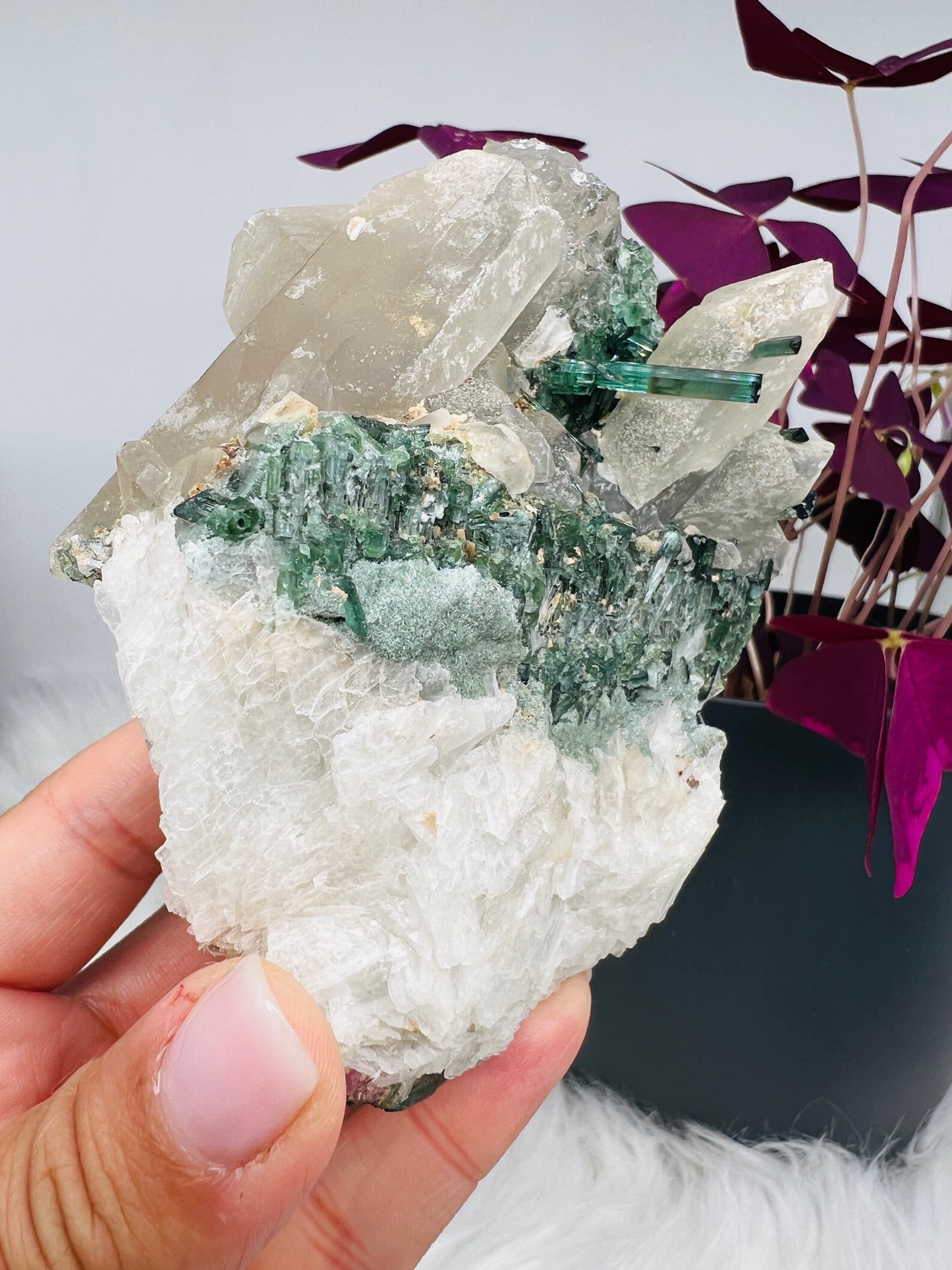 Blue and Green Tourmaline on Quartz