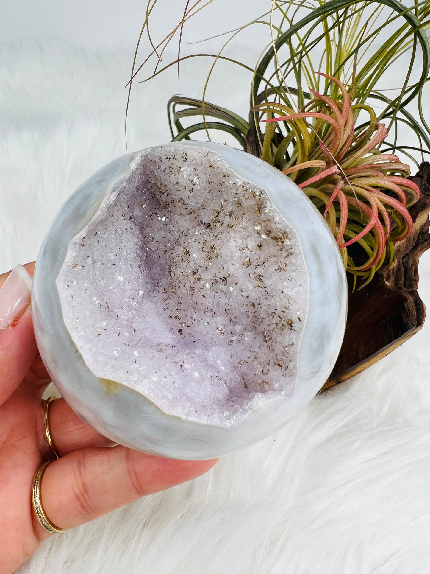 Druzy Pink Quartz and Agate Sphere