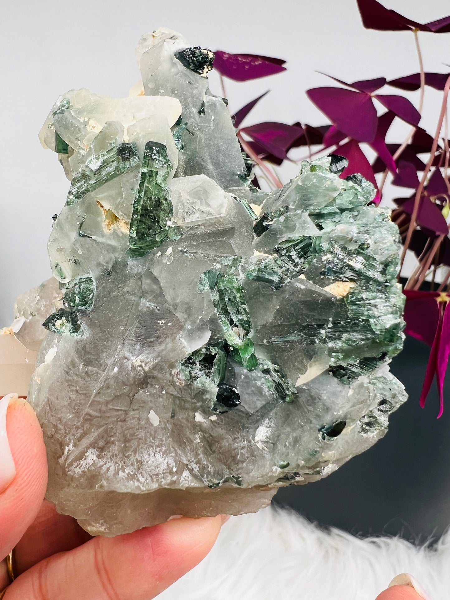 Blue and Green Tourmaline on Quartz