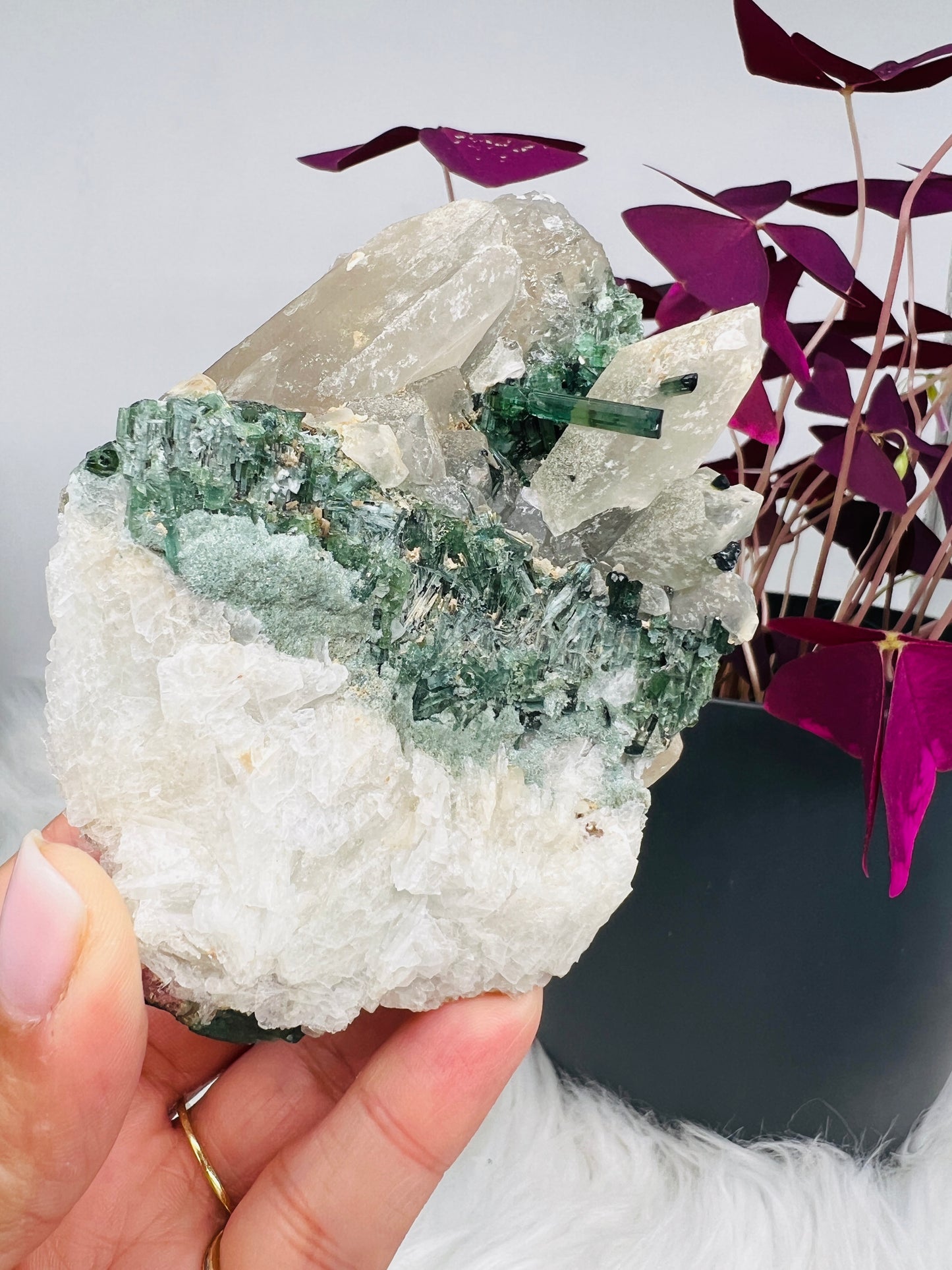 Blue and Green Tourmaline on Quartz