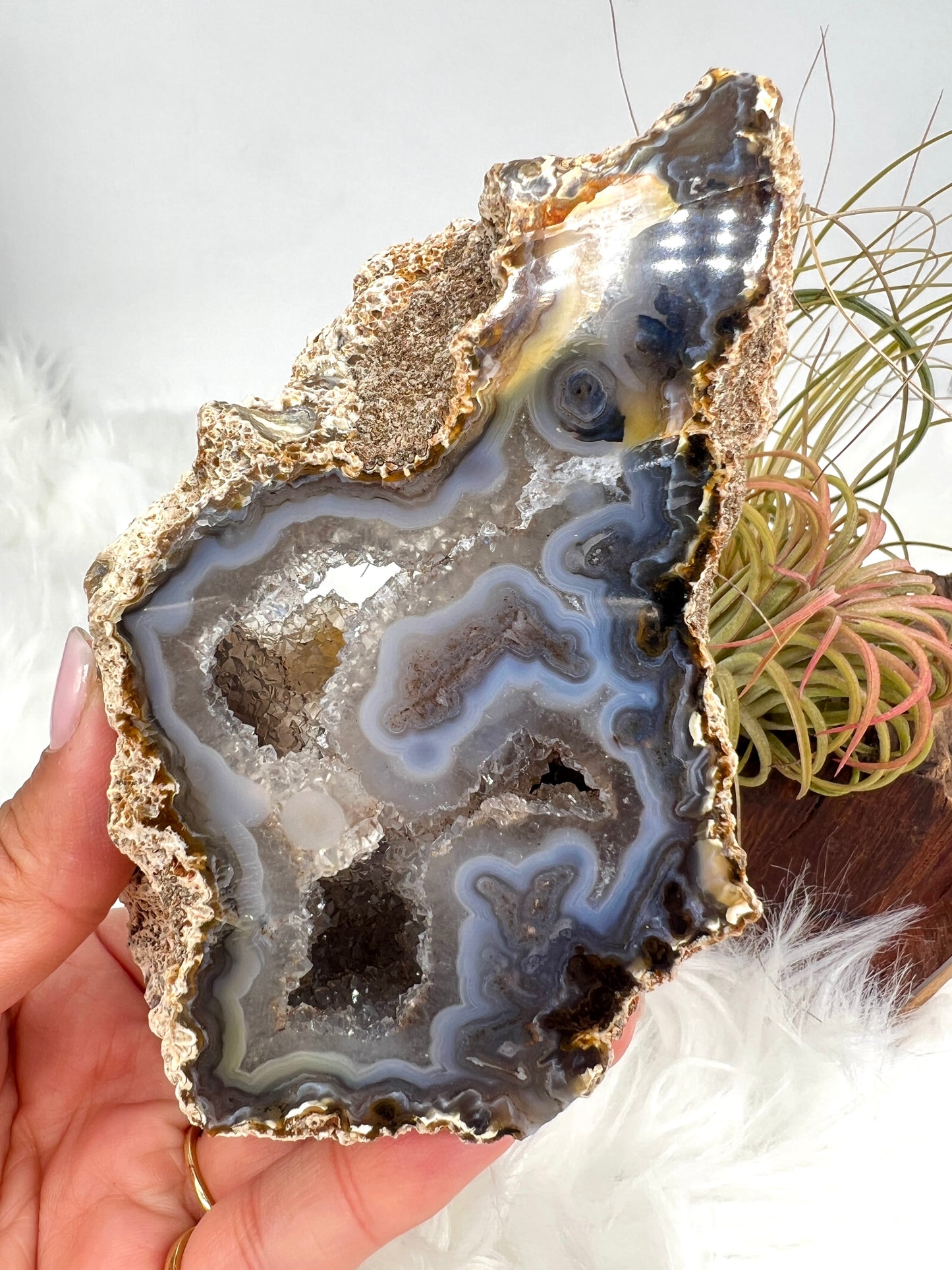 Agate and Sparkly Chalcedony Freeform Geode