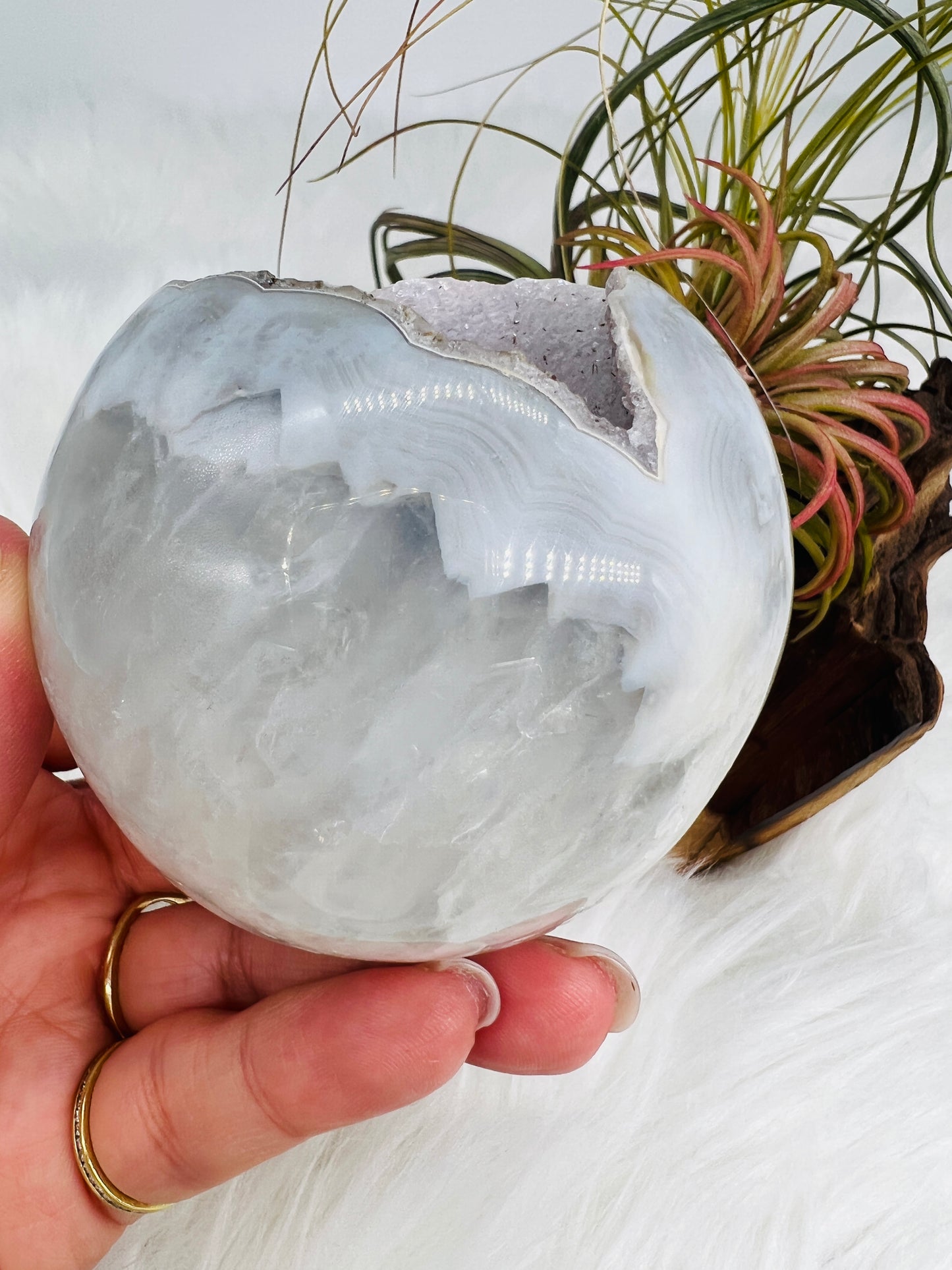 Druzy Pink Quartz and Agate Sphere