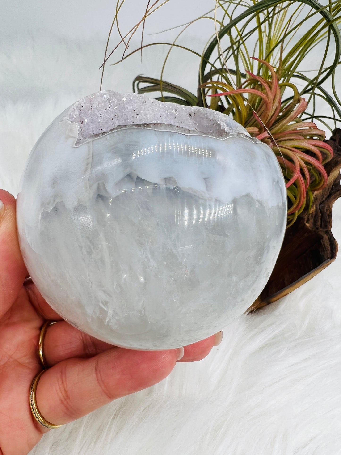 Druzy Pink Quartz and Agate Sphere