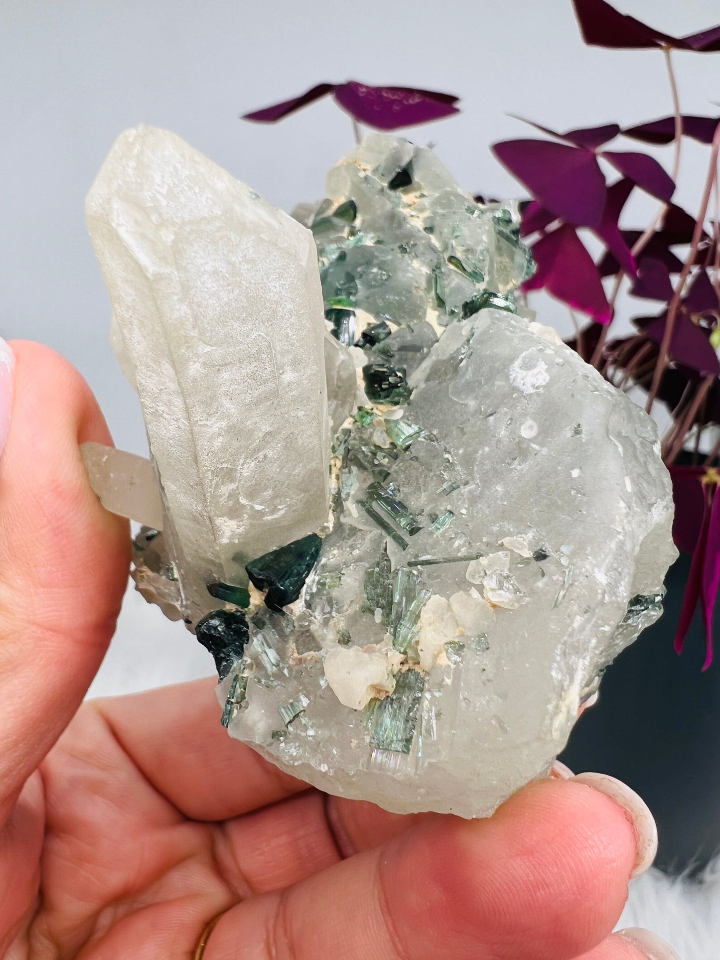 Blue and Green Tourmaline on Quartz