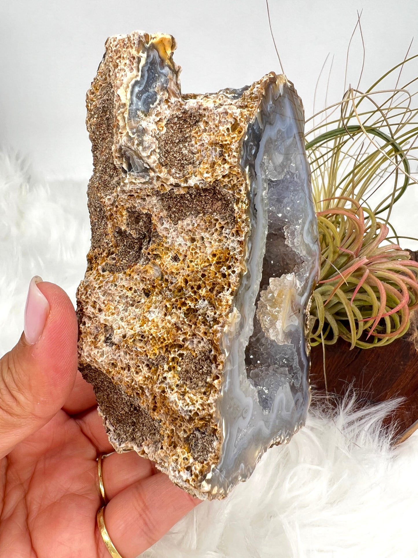 Agate and Sparkly Chalcedony Freeform Geode