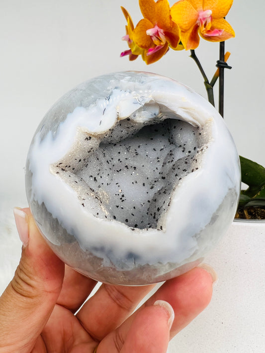 Druzy Quartz and Agate Sphere