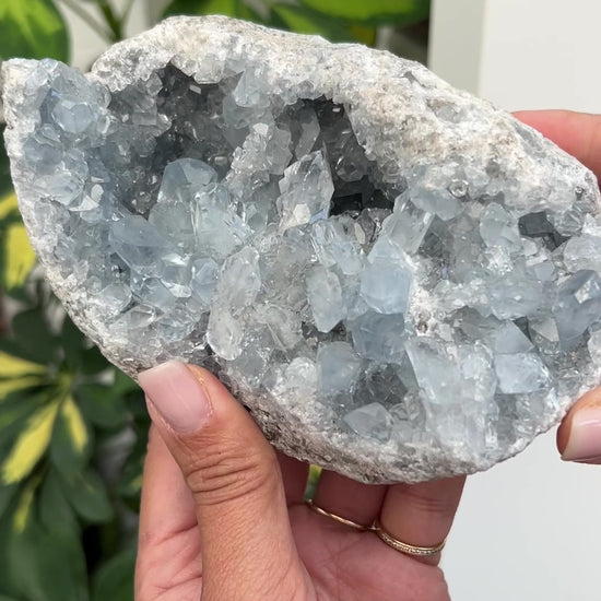 A video of a beautiful blue celestite geode with an incredible crystal structure from Madagascar.