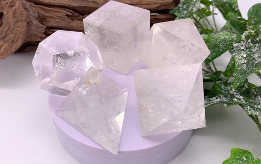 Clear Quartz Sacred Geometry Platonic Solid Set of 5